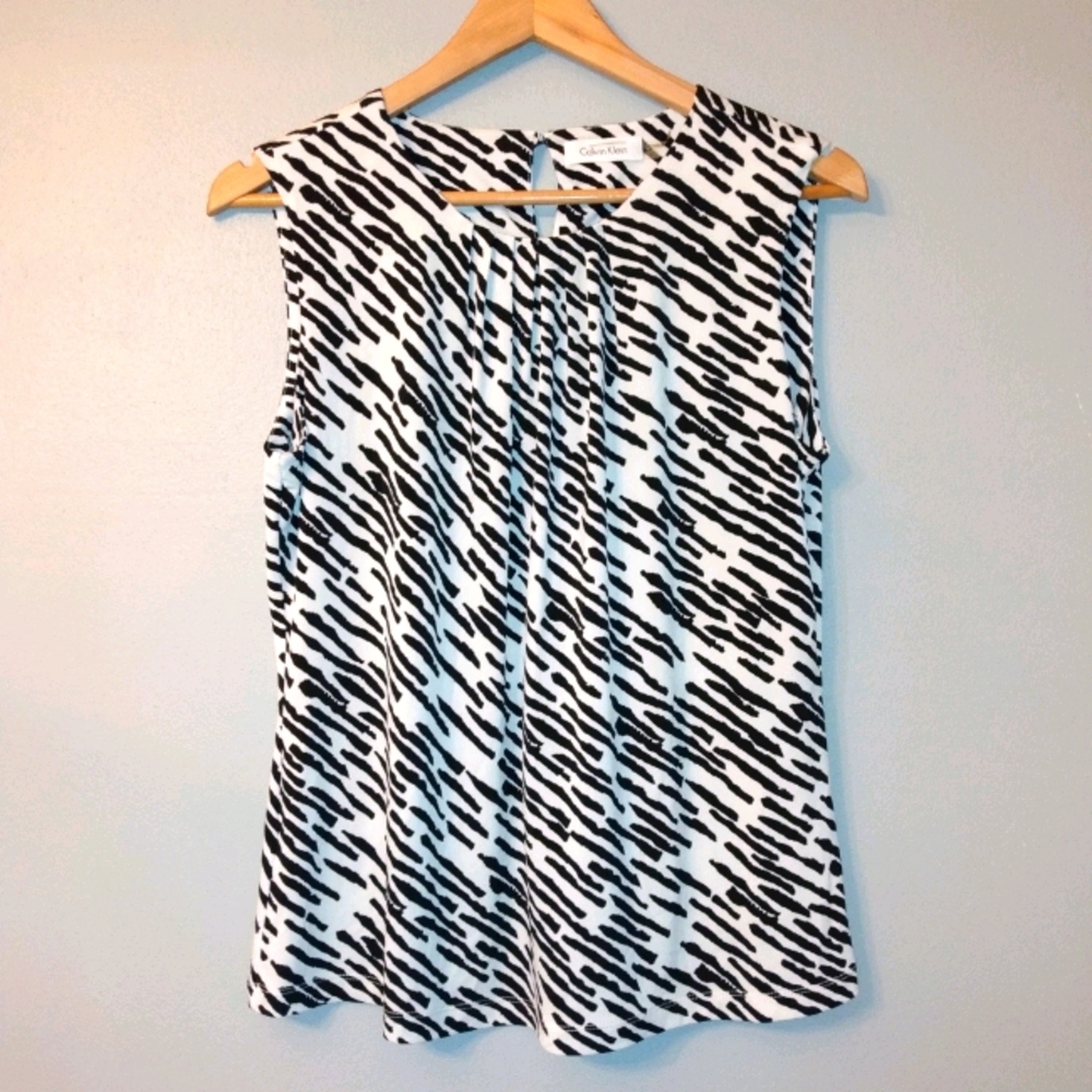 Calvin Klein Sleeveless Blouse Black and White Top